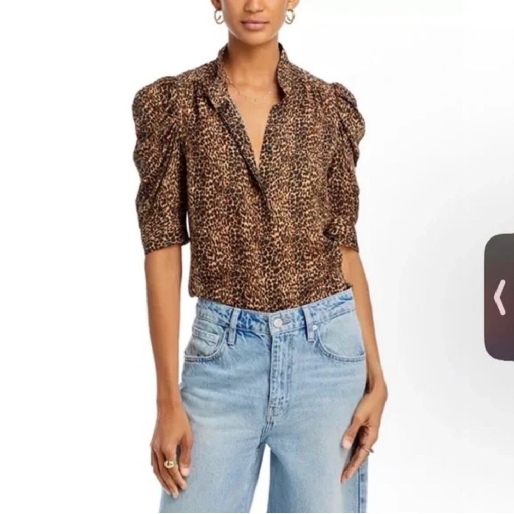 FRAME Leopard Print Puff Sleeve Blouse
